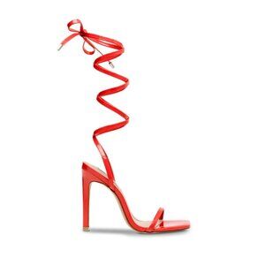 Steve Madden UpLift Red Strappy Heels Faux Patent Leather Holiday Women's Sz 10M